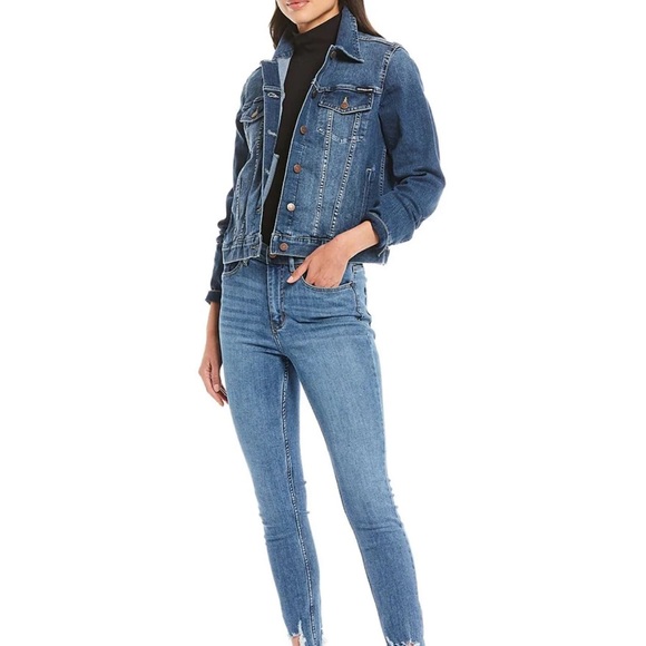 HP🎉 Calvin Klein Jeans Denim Long Sleeve Point Collar Trucker Jacket - Picture 2 of 6